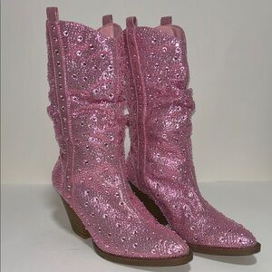 Forever Link Pink Sequin Heeled Boots